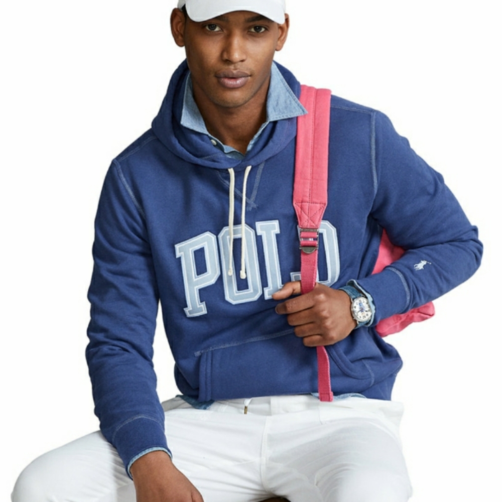 NWT Polo Ralph Lauren The RL  Fleece Logo Hoodie - Light Navy